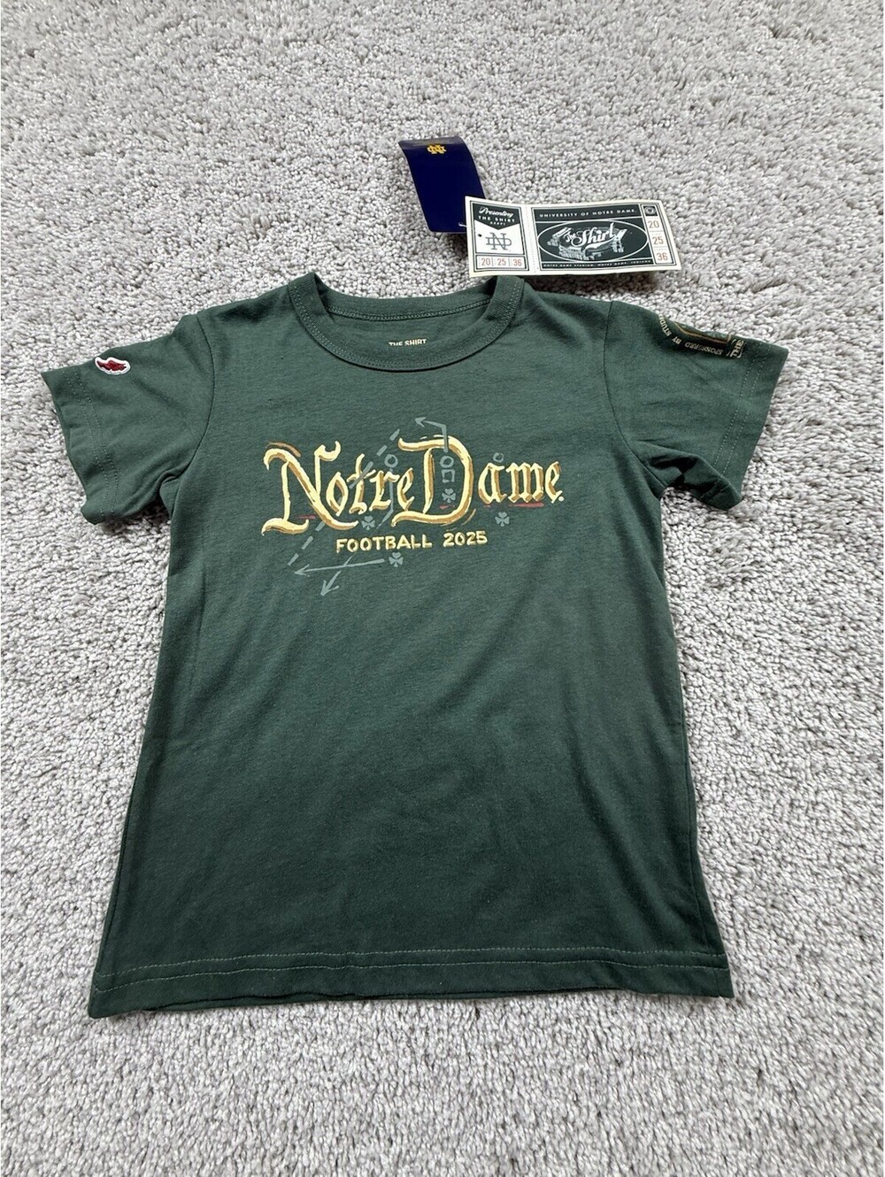 NWT Notre Dame Kids XS 4/5 T Shirt The Shirt Green Short Sleeve